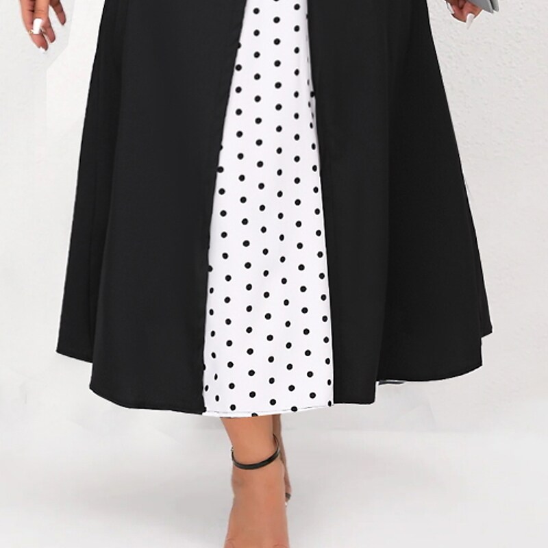Women's Plus Size A Line Dress Polka Dot V Neck Long Sleeve Dress