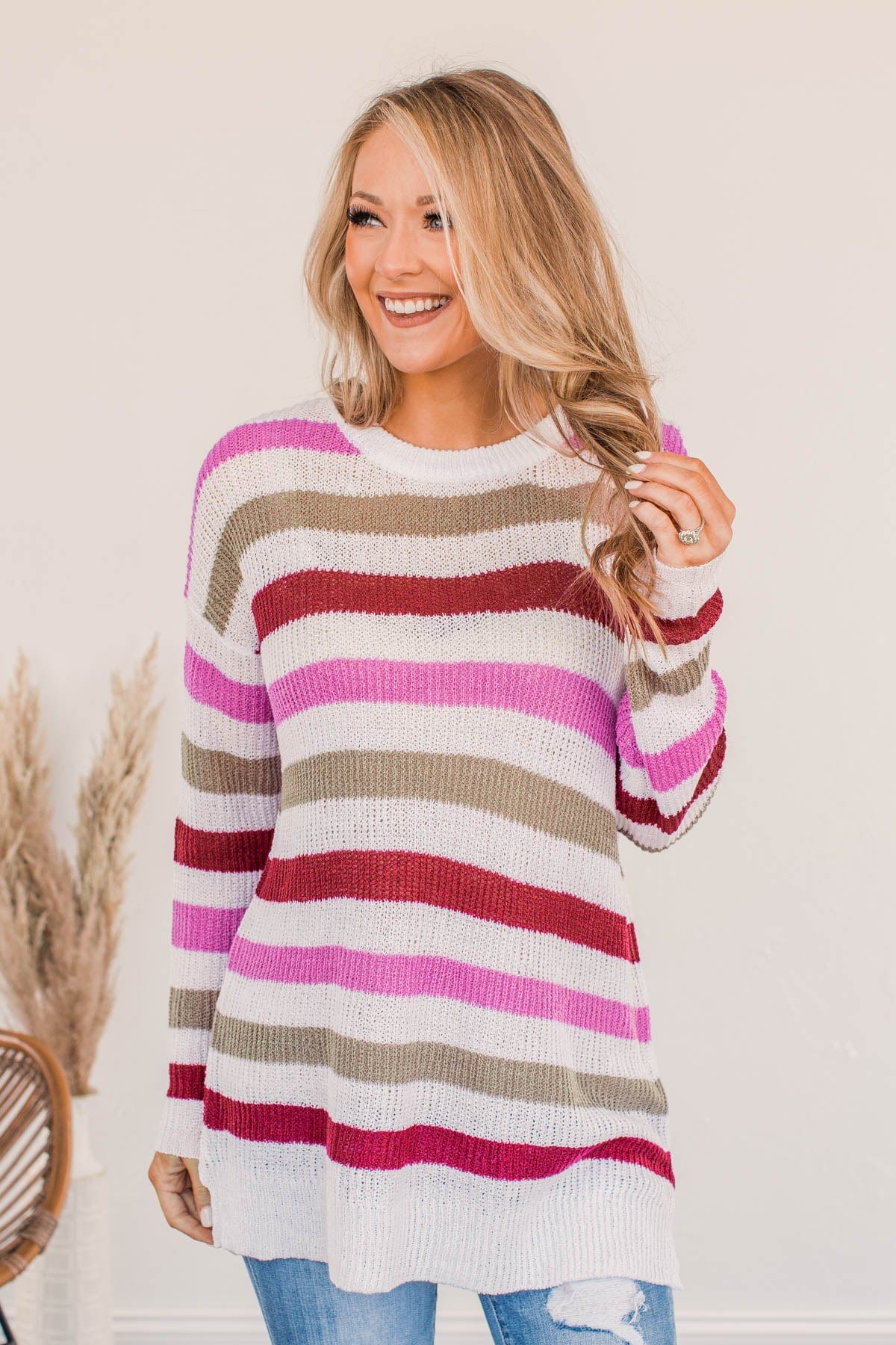 Done For The Day Striped Sweater- Orchid & Mocha