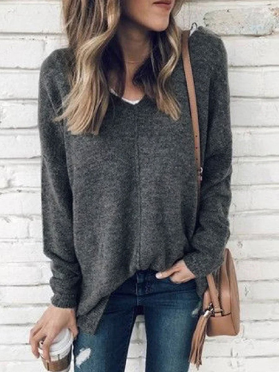 V-neck solid color  sweater