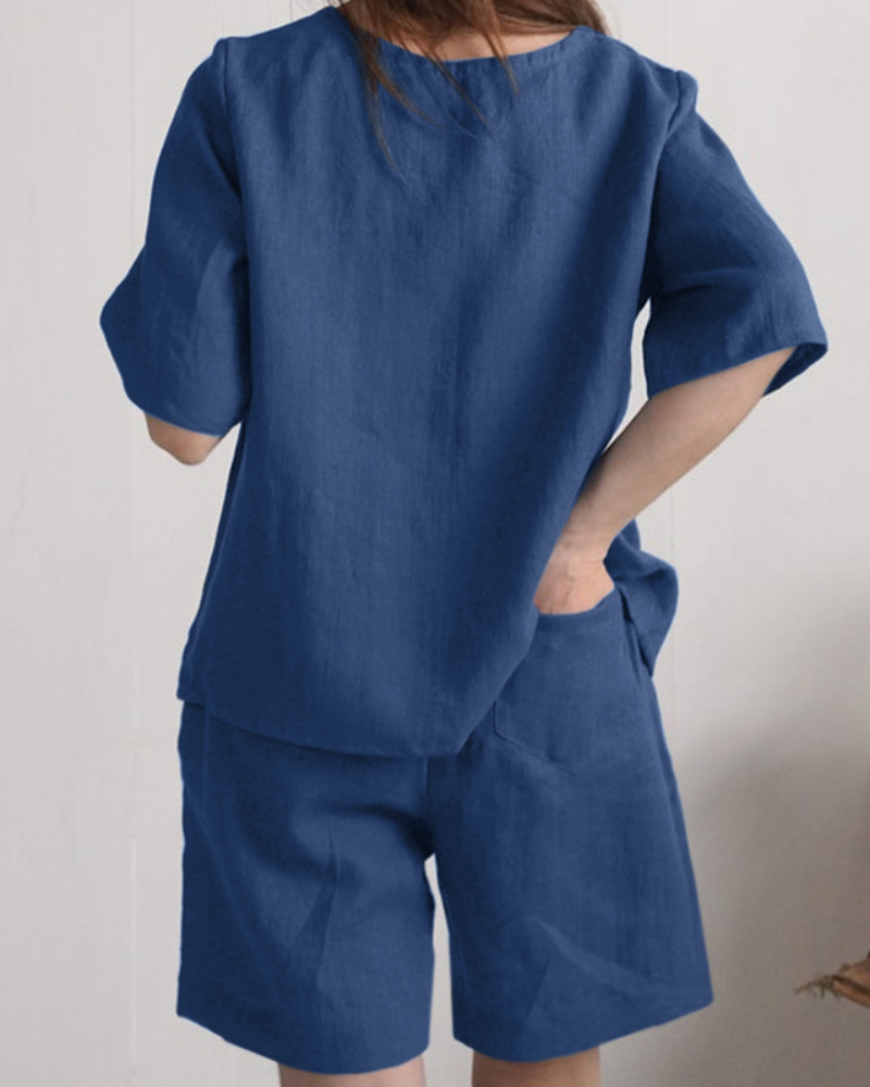 Short Sleeve Top Pants Shorts Two-Piece Suit