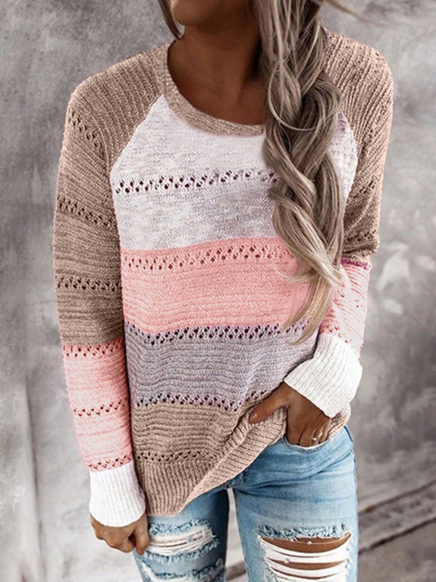 Striped color block cutout sweater