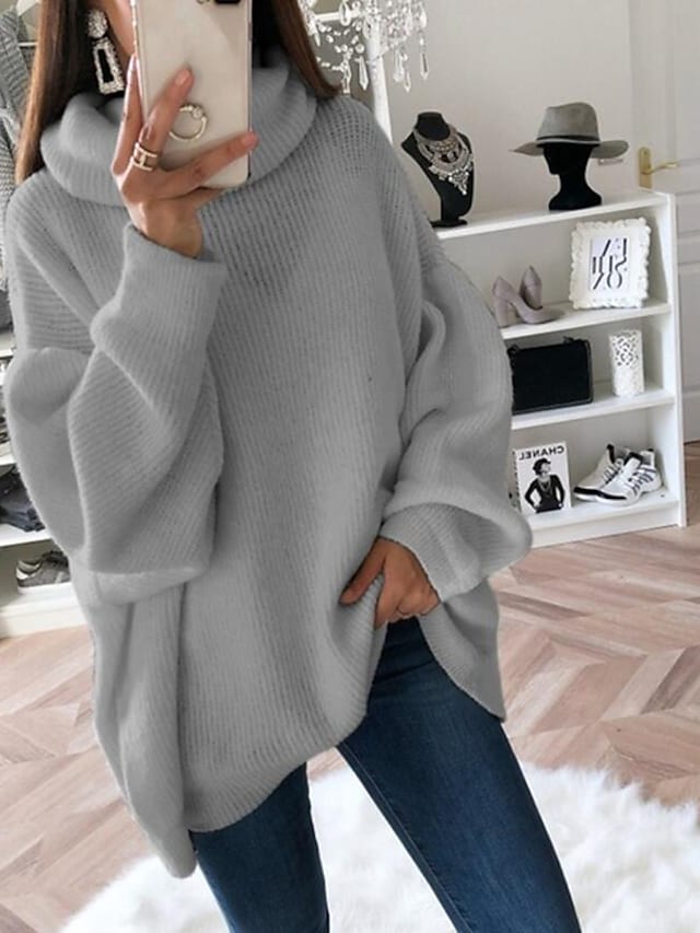 Women's Pullover Sweater Knitted Casual Long Sleeve Loose Sweater