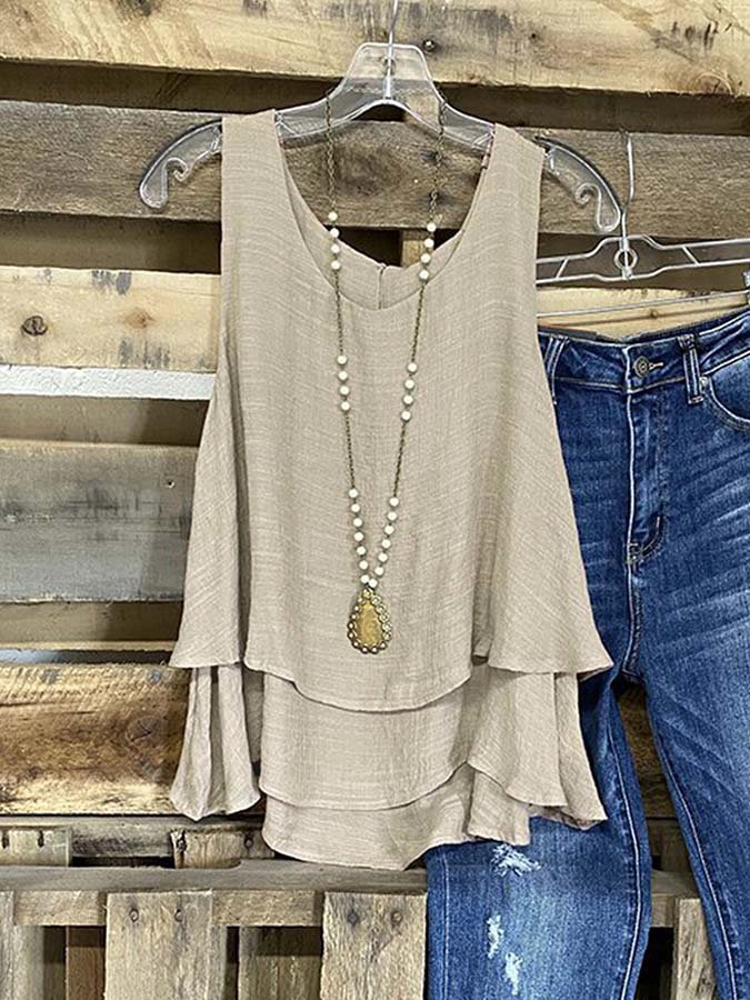 Women's Cotton and Linen Double Layer Sleeveless Top