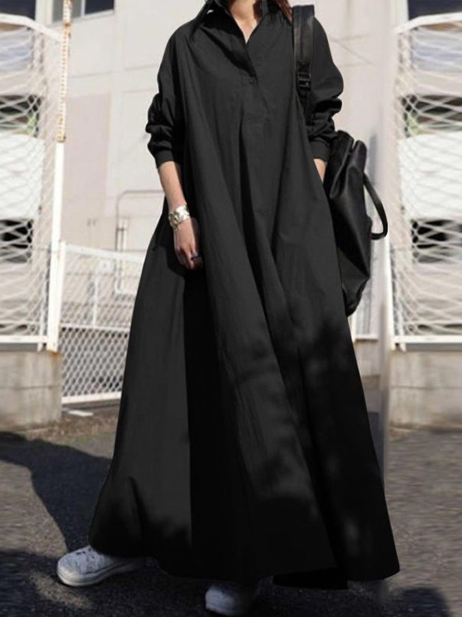 Women's Solid Color Shirt Long Sleeve Casual Dress