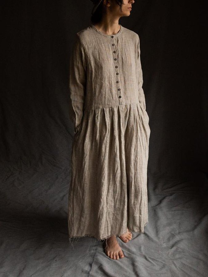 Women's Round Neck Single Breasted Dress