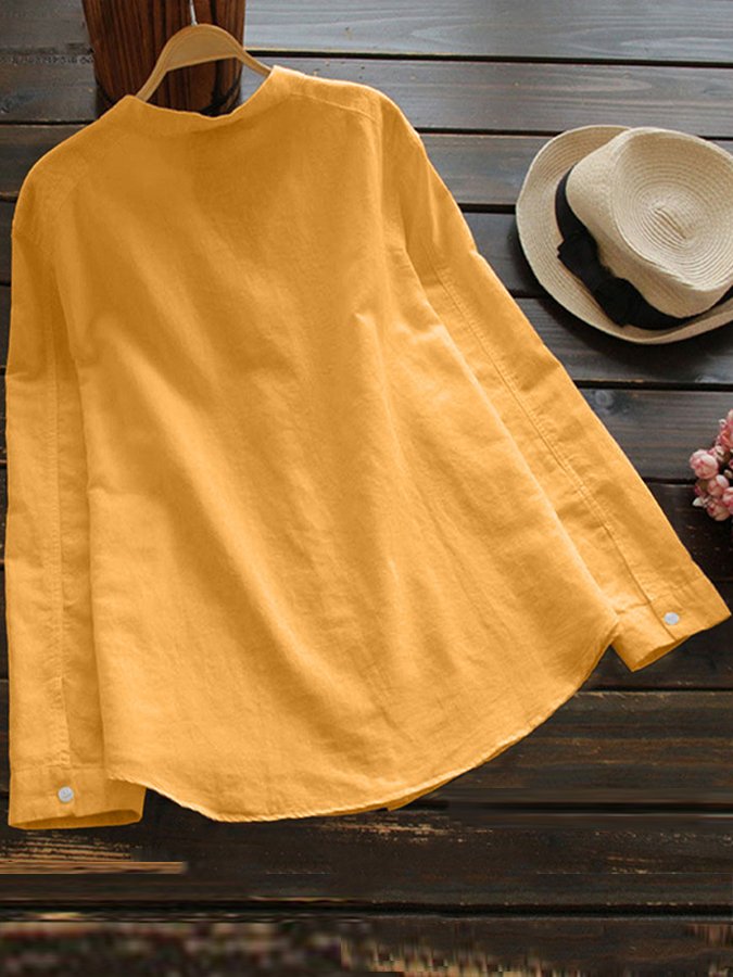 Women's Cotton Linen Cat Print Casual Loose Long Sleeve Shirt