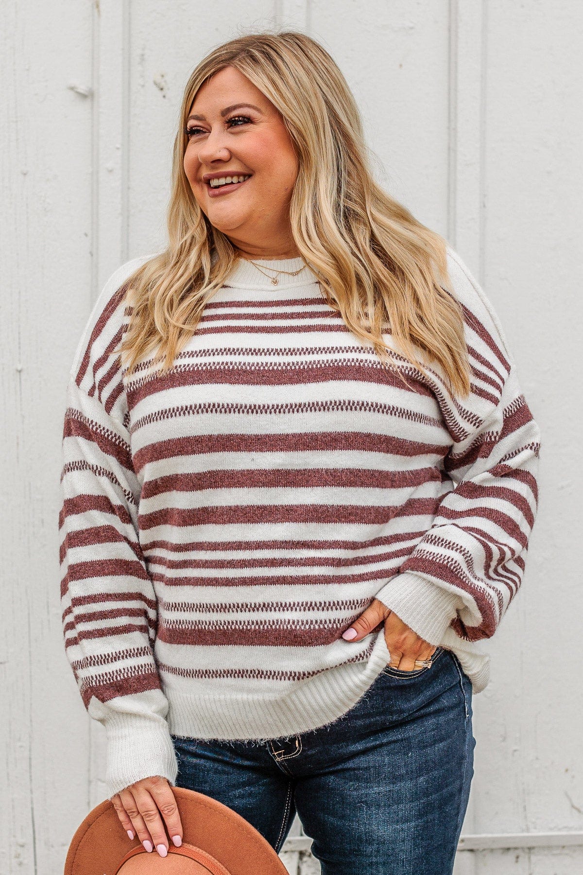 Looking For Love Striped Sweater- Ivory & Brown
