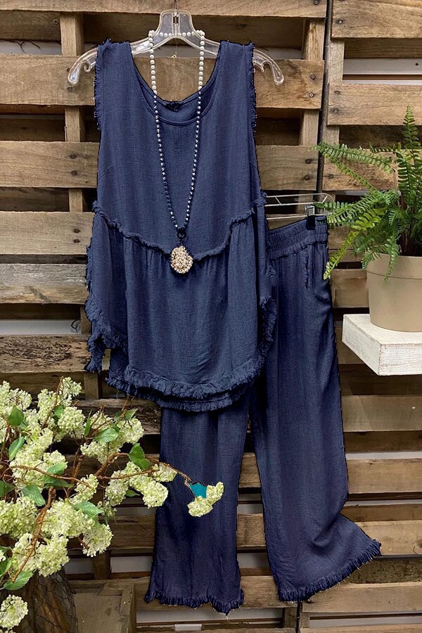 Sleeveless O-neck Vest Wide Leg Pants Suit