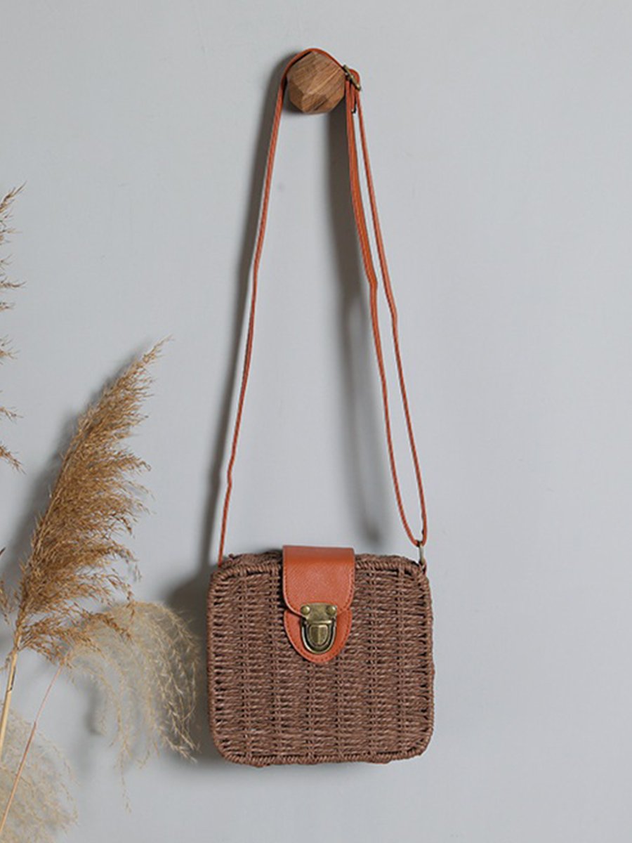 Women's One Shoulder Beach Resort Straw Small Square Bag Candy Bag