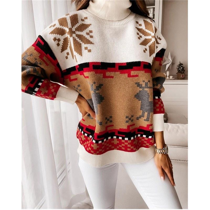 Women's Christmas Elk Snowflake Surtleneck Sweater