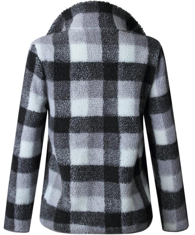 Band Collar Zipper Gingham Plaid Sweater/Sweatshirt