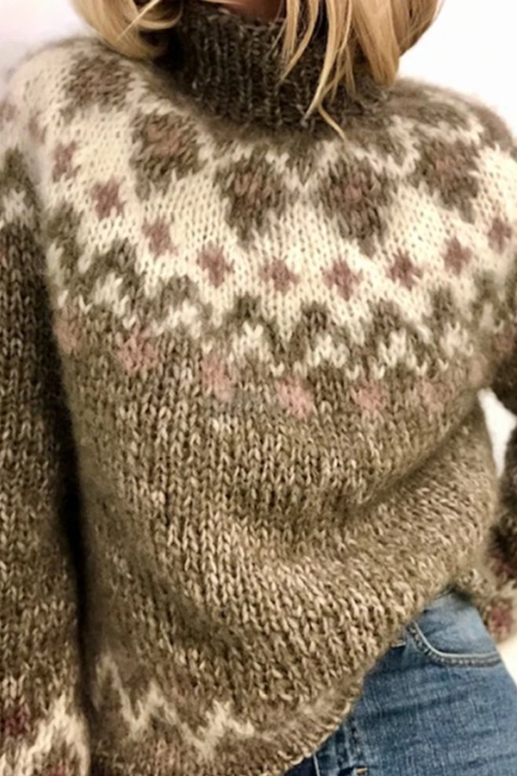 Casual Loose Turtleneck Jacquard Sweater