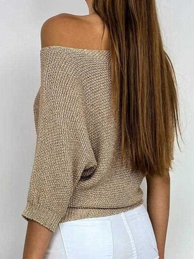Women's Solid Loosen Pullover Knitted Sweater
