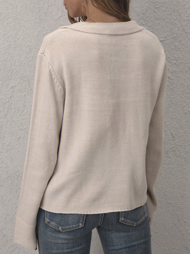 Beige Cotton-Blend Casual Sweater Cardigans