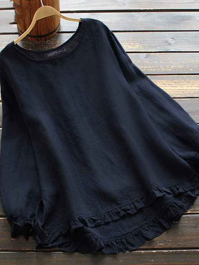 Women's Cotton Ruffle Hem Shirt