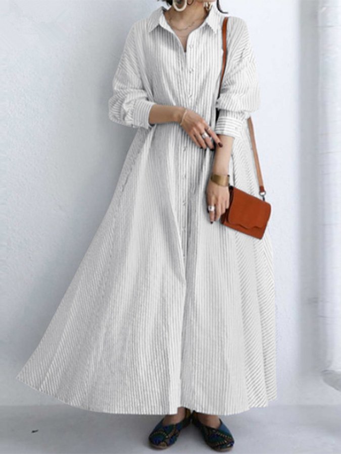 Women's Casual Loose Striped Shirt Dress