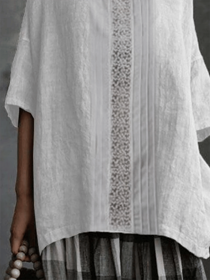 Solid Color Lace Design Loose Casual Shirt