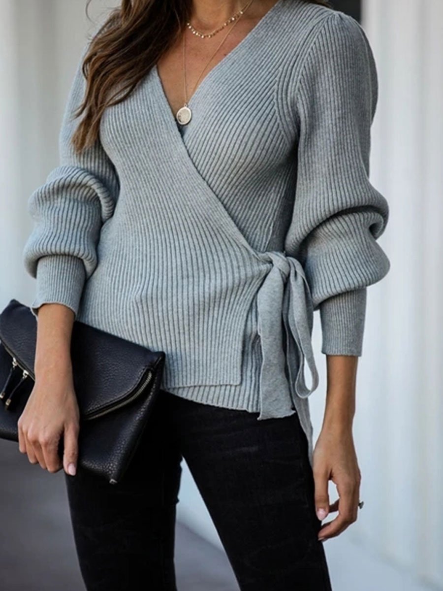 V-neck Loose Lace Knitted Sweater