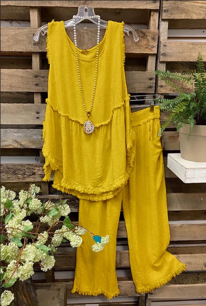 Sleeveless O-neck Vest Wide Leg Pants Suit