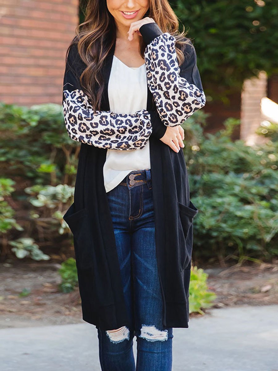Leopard Stitching Long Sleeve Cardigan