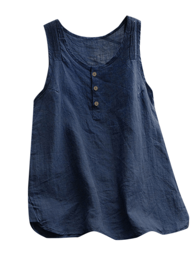 Women's Cotton Linen Button Sleeveless Top