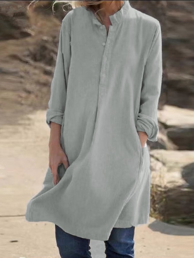 Women's Casual Button-Embellished  Cotton Dress