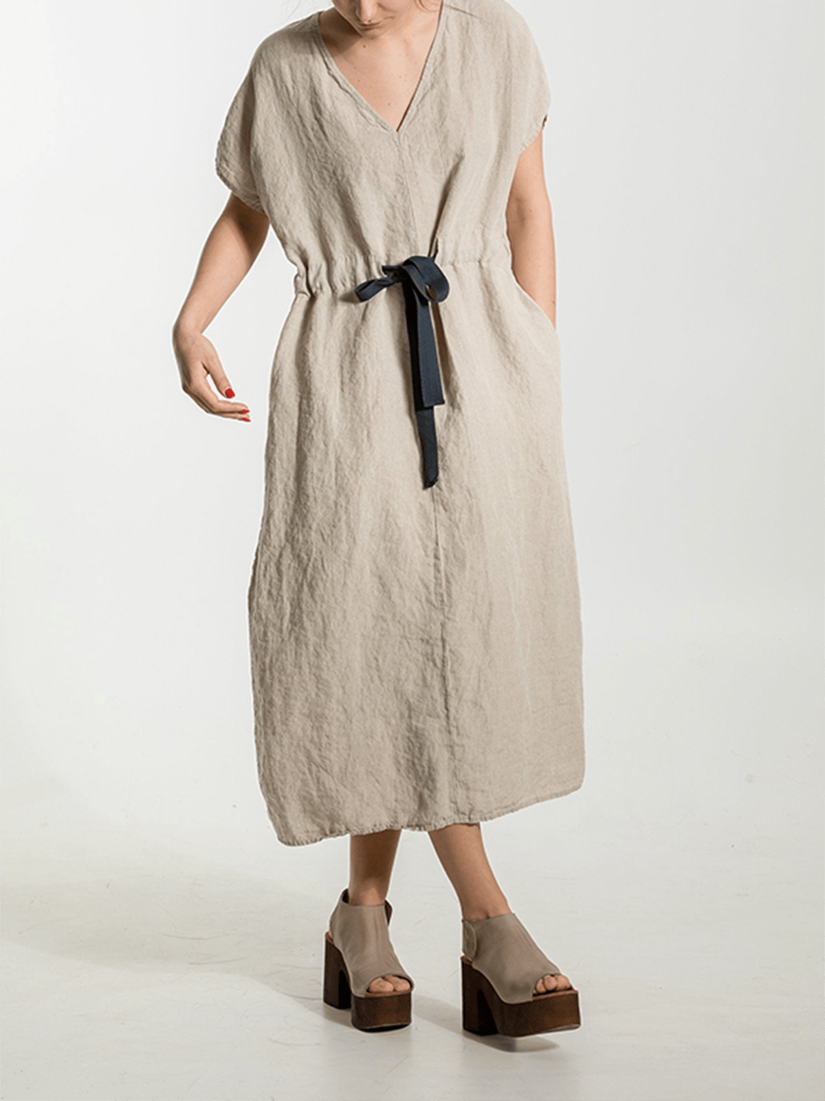 Women's Elegant V-Neck Waist Cotton Dress