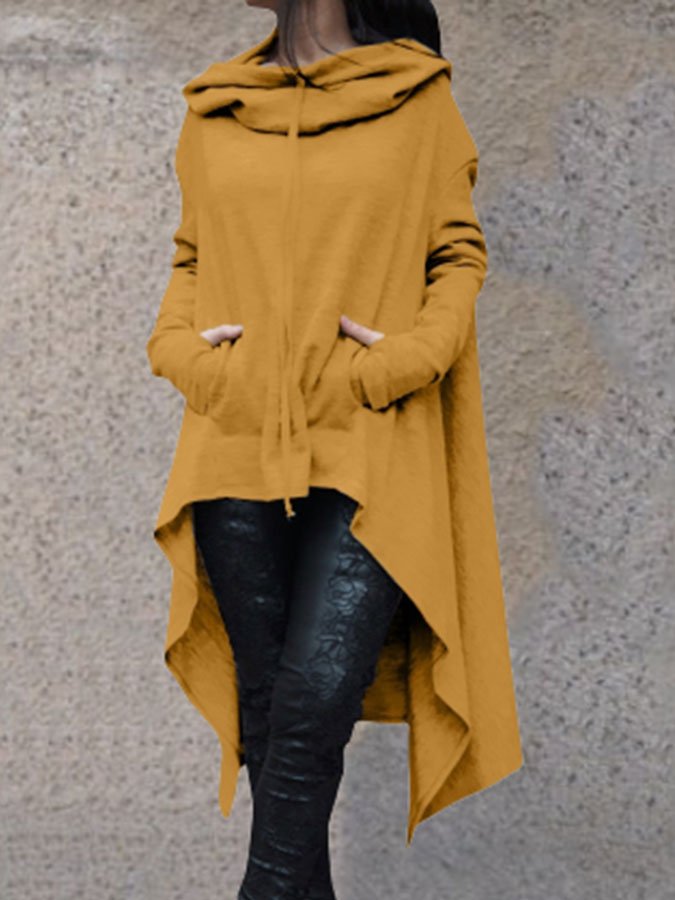 Solid Color Irregular Hoodie