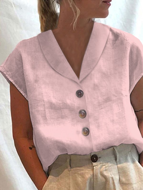 Women's Cotton Linen Casual Button-Up Shirt