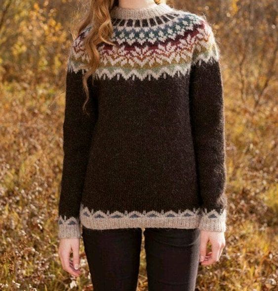 Fairman Island Vintage Contrast Floral Jacquard Sweater