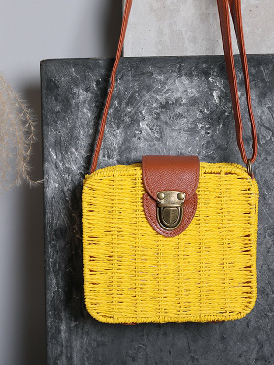 Women's One Shoulder Beach Resort Straw Small Square Bag Candy Bag