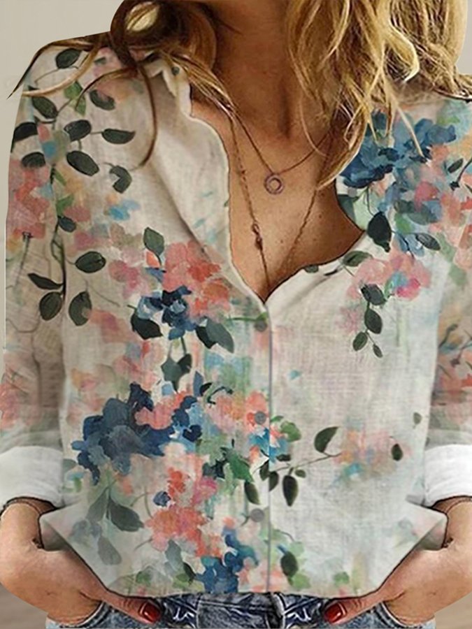 Women's Long Sleeved Lapel Printed Single Breasted Shirt