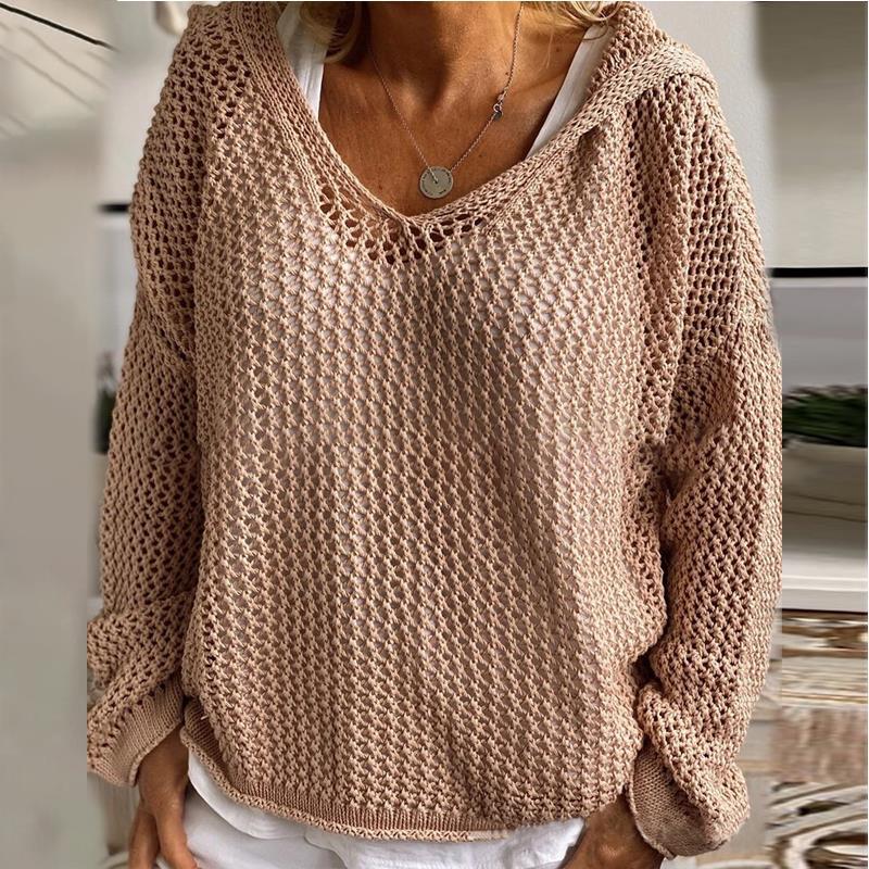 Women's Solid Long-Sleeve Knit Hoodie Sweater