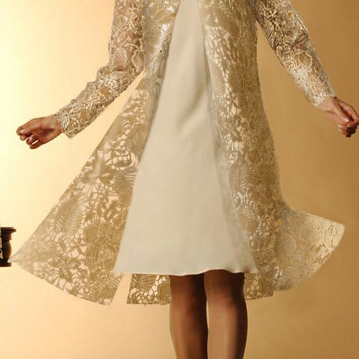 Women's Dress Set Two Piece Dress Shift Dress Gold Long Sleeve Floral Hollow Out Winter Fall Crew Neck Modern Winter Dress Weekend Fall Dress 2022 S M L XL 2XL 3XL