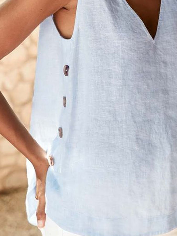 Solid V Neck Button Vest