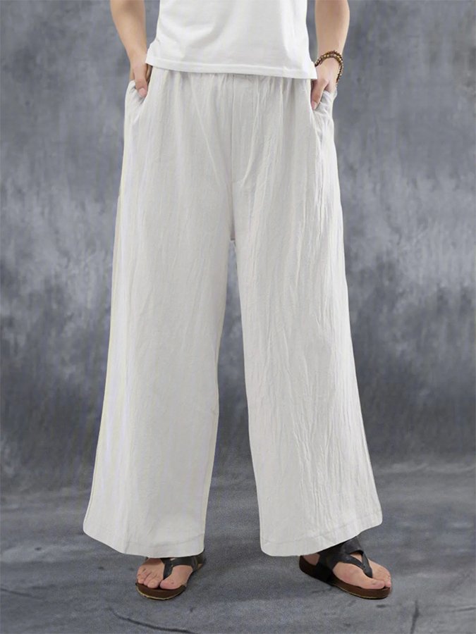Women's Comfortable Casual Simple Cotton Linen Loose Wide Pants