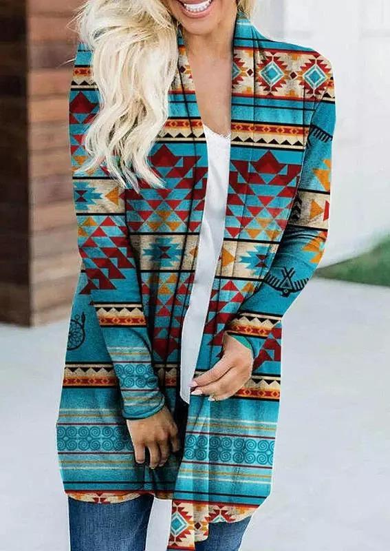 Ethnic Geometric Print Long-sleeved Cardigan