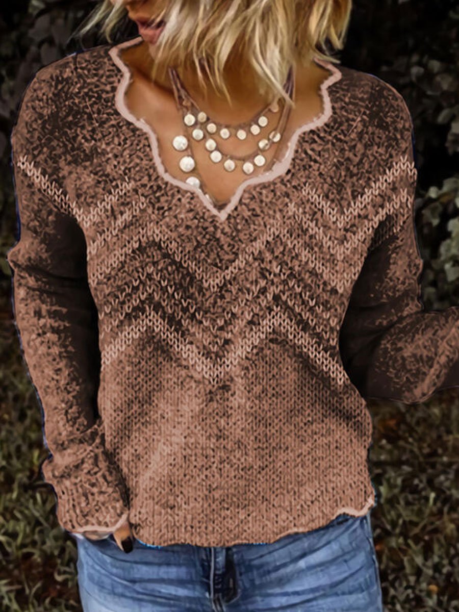 Striped V-Neck Casual Sweaters