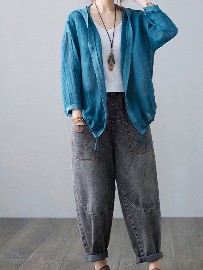 Women's Loose Casual Ramie Long Sleeve Shirt