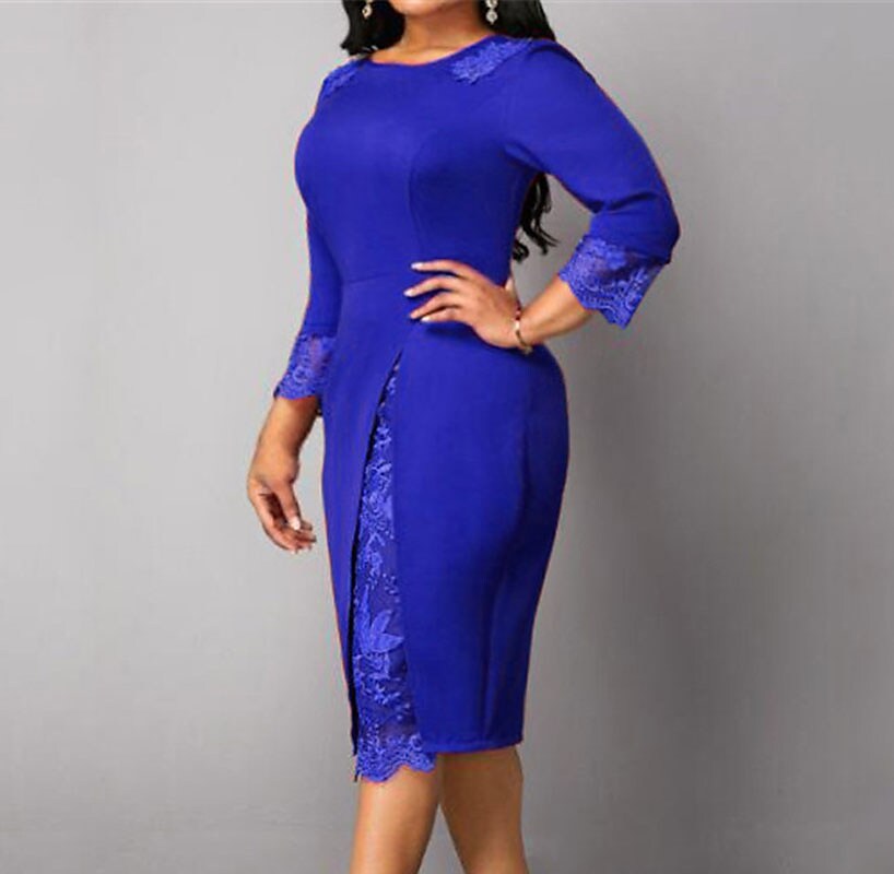 Women's Plus Size Party Dress Solid Color Round Neck Lace Dress