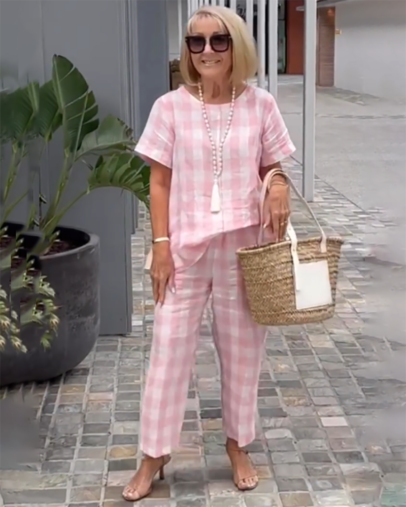 Plaid Top + Pants Two-piece Suit