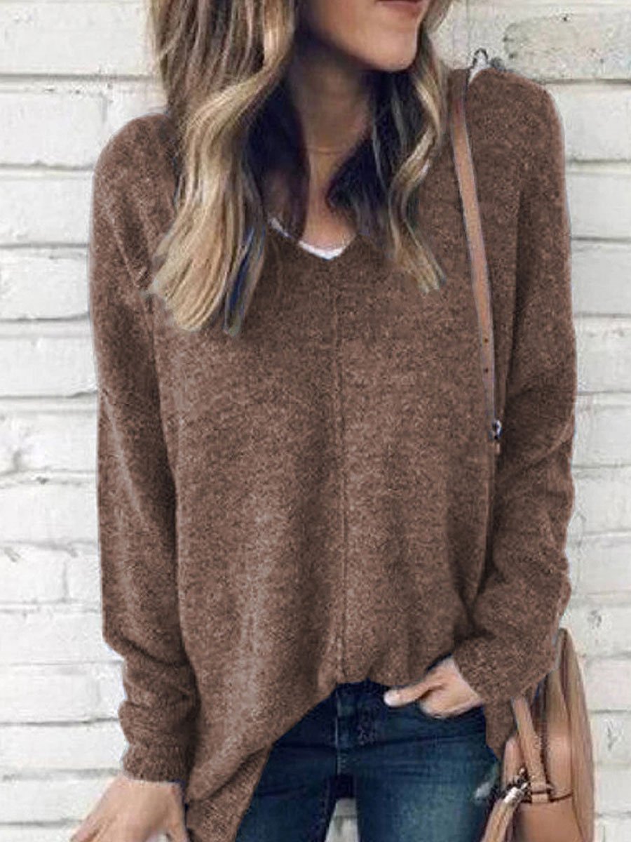 V-neck solid color  sweater