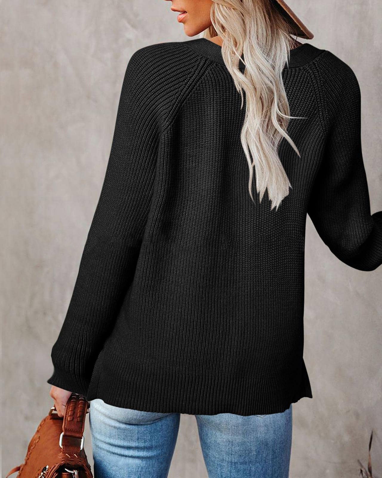 Women's Solid Long Sleeve Button Sweater