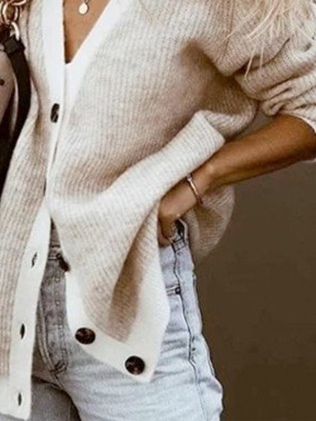 Knitted Plain V Neck Casual Sweaters