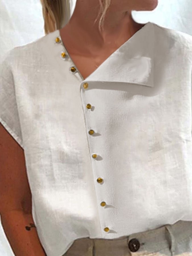 Casual Lapel Solid Color Cotton Linen Shirt