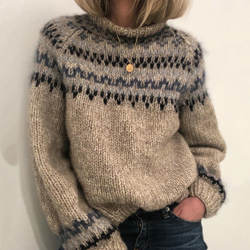 Casual Turtleneck Straight Leg Printed Sweater