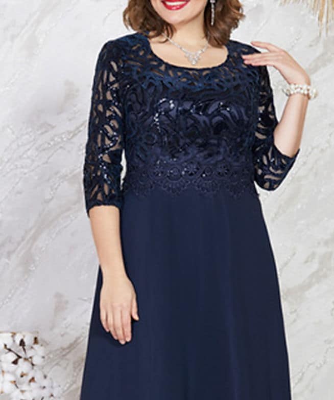 Women's Plus Size Holiday Dress Print Crew Neck Print 3/4 Length Sleeve Dress