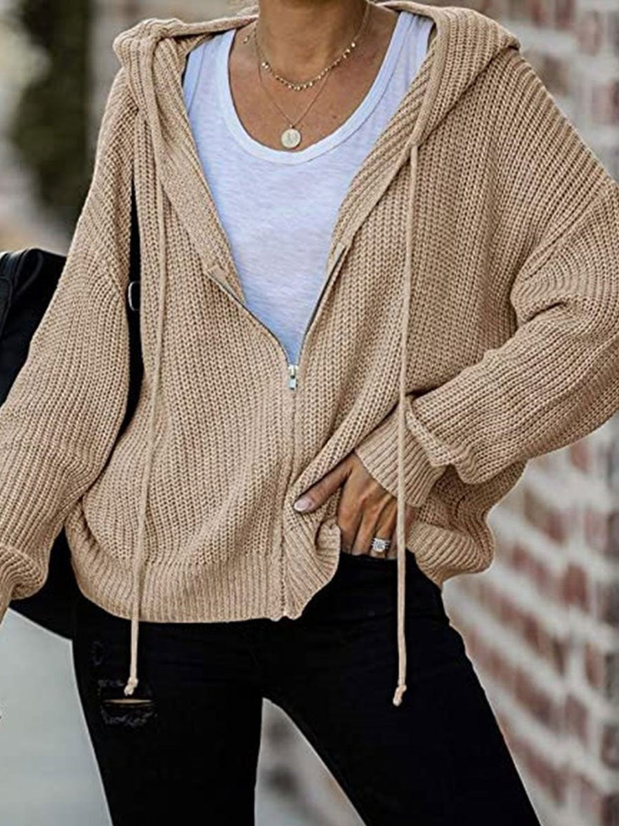 Solid color zipper loose sweater