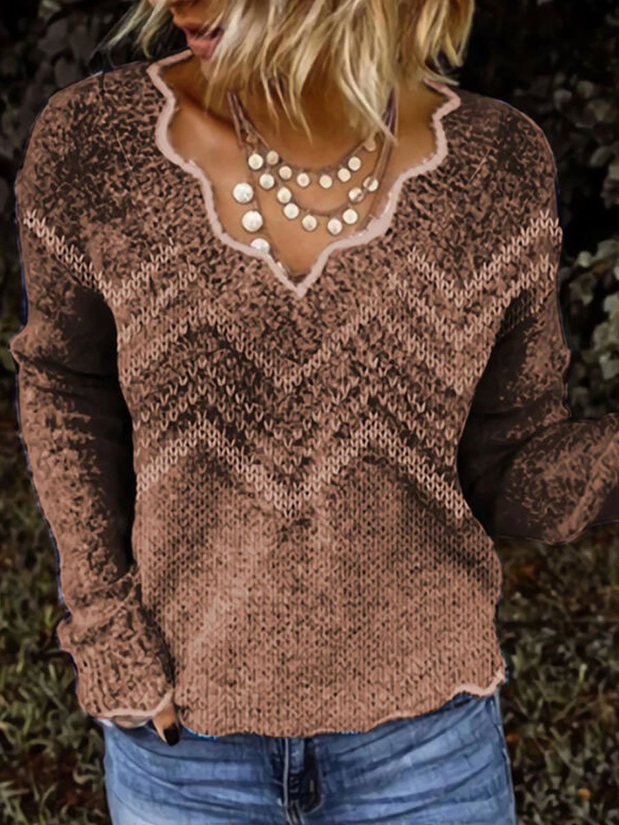 Striped V-Neck Casual Sweaters