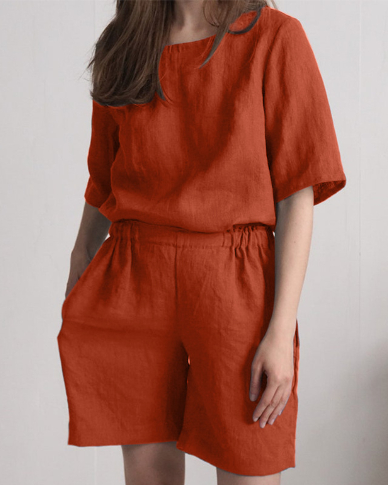 Short Sleeve Top Pants Shorts Two-Piece Suit